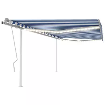 Tenda da Sole Retrattile Manuale con LED 4x3 m Blu e Bianca