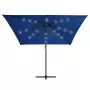 Ombrellone a Sbalzo con LED e Palo in Acciaio 250x250cm Azzurro