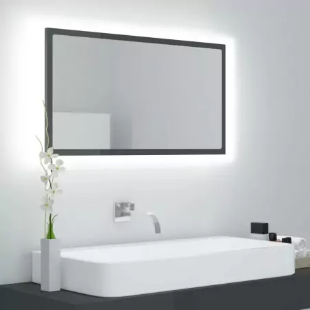 Specchio da Bagno con LED Grigio Lucido 80x8,5x37 cm Truciolato