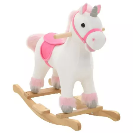 Unicorno a Dondolo Peluche 65x32x58 cm Bianco e Rosa