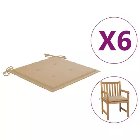 Cuscini per Sedie da Giardino 6 pz Beige 50x50x3 cm in Tessuto