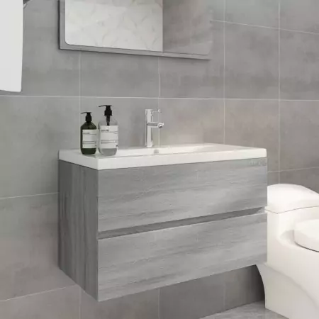 Mobile Bagno e Lavabo Integrato Grigio Sonoma Legno Multistrato