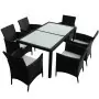 Set da Pranzo da Giardino 7 pz con Cuscini in Polyrattan Nero