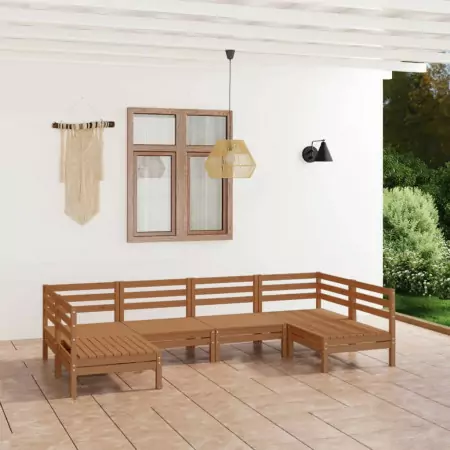 Set Divani da Giardino 6 pz Miele in Legno Massello di Pino