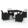 Set da Pranzo per Giardino 5 pz con Cuscini in Polyrattan Nero