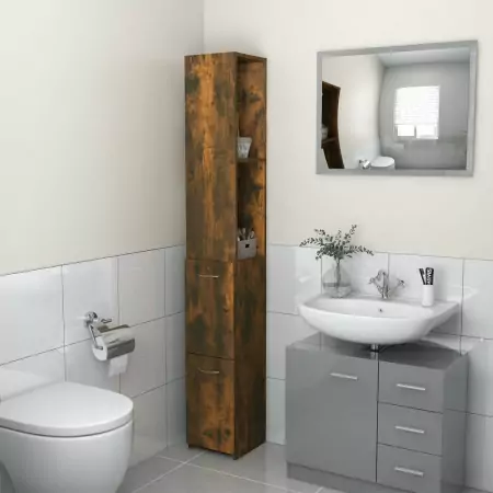 Armadietto Bagno Rovere Fumo 25x25x170 cm Legno Ingegnerizzato