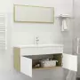 Set Mobili da Bagno 2 pz Bianco e Rovere Sonoma in Truciolato