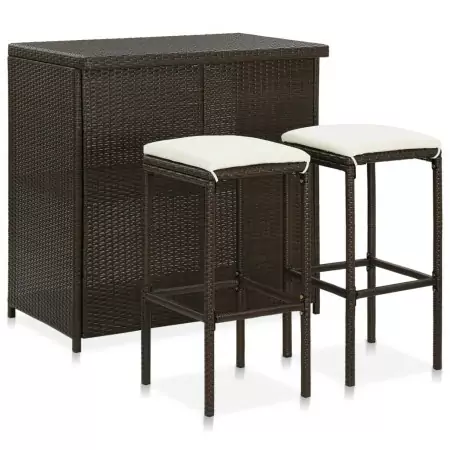 Set da Bar 3 pz in Polyrattan Marrone