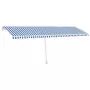 Tenda da Sole Retrattile Manuale con LED 600x350 cm Blu Bianco