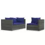 Set Divani da Giardino 3 pz con Cuscini in Polyrattan Grigio