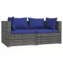 Set Divani da Giardino 3 pz con Cuscini in Polyrattan Grigio