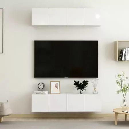 Mobili TV 4 pz Bianco Lucido 60x30x30 cm in Truciolato