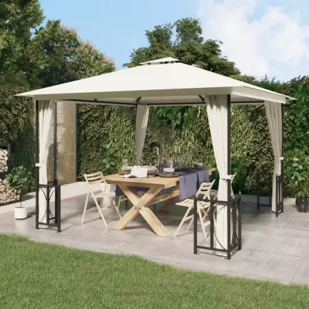 Gazebo con Teli Laterali e Doppio Tetto 3x3 m Crema