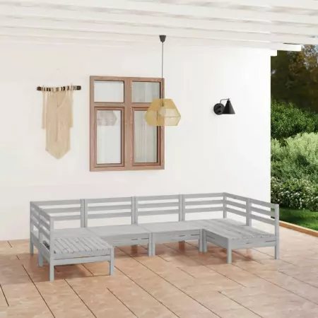 Set Divani da Giardino 6 pz Bianco in Legno Massello di Pino