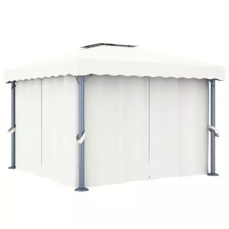 Gazebo con Tende 3x3 cm Bianco Crema Alluminio