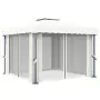 Gazebo con Tende e Stringa di Luci LED 3x3 m Bianco Crema