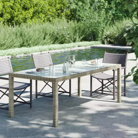 Tavolo Giardino Grigio 190x90x75 cm Vetro Temperato Polyrattan