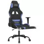 Sedia da Gaming con Poggiapiedi Nero e Blu in Tessuto