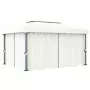 Gazebo con Tende e Stringa di Luci LED 4x3 m Bianco Crema