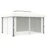 Gazebo con Tende e Stringa di Luci LED 4x3 m Bianco Crema