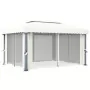 Gazebo con Tende e Stringa di Luci LED 4x3 m Bianco Crema