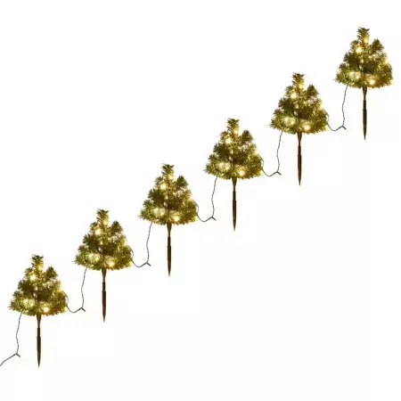 Sentiero Alberi di Natale 6 pz con LED Bianco Caldo 45 cm PVC