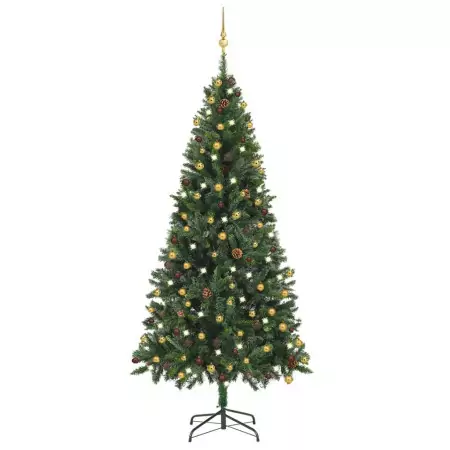 Set Albero Natale Artificiale con LED e Palline Verde 210cm