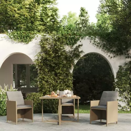 Tavolo da Giardino Beige 109x107x74 cm in Polyrattan e Vetro