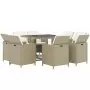 Set da Pranzo per Giardino 9 pz con Cuscini in Polyrattan Beige