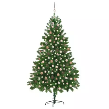 Set Albero di Natale Artificiale con LED e Palline Verde 210 cm