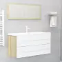 Set Mobili da Bagno 2 pz Bianco e Rovere Sonoma in Truciolato