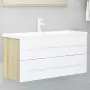 Set Mobili da Bagno 2 pz Bianco e Rovere Sonoma in Truciolato