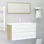 Set Mobili da Bagno 2 pz Bianco e Rovere Sonoma in Truciolato