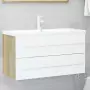 Set Mobili da Bagno 2 pz Bianco e Rovere Sonoma in Truciolato