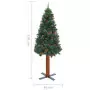 Albero di Natale Sottile con Legno Vero e Pigne Verde 150cm PVC