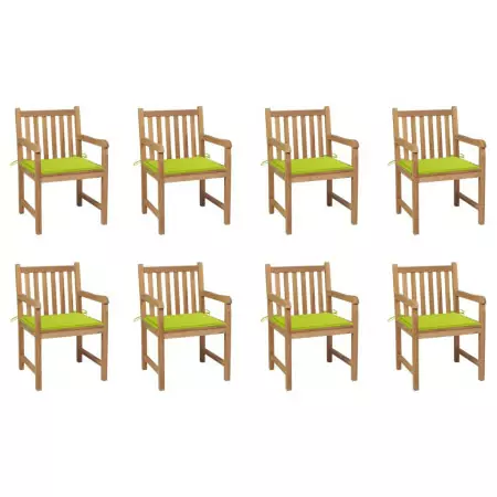 Sedie Giardino 8 pz con Cuscini Verde Brillante Massello Teak