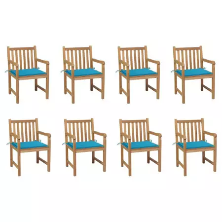 Sedie da Giardino 8 pz con Cuscini Blu in Massello di Teak