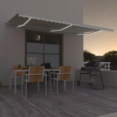 Tenda da Sole Retrattile Manuale con LED 600x300 cm Crema