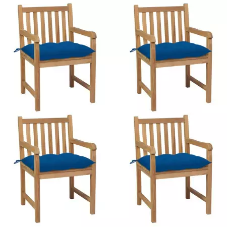 Sedie da Giardino 4 pz con Cuscini Blu Massello di Teak