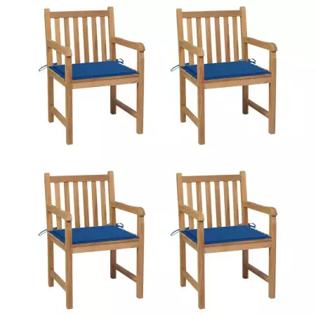 Sedie da Giardino 4 pz con Cuscini Blu Reale Massello di Teak