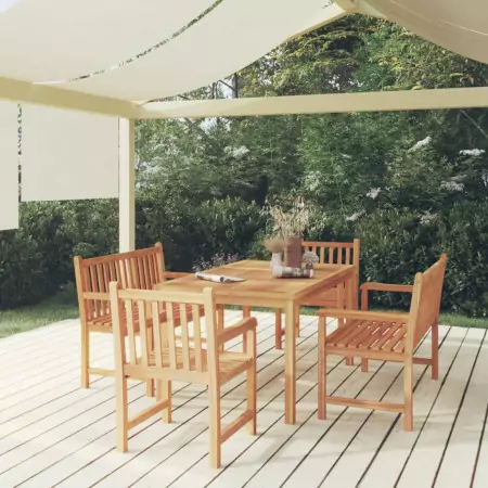 Set da Pranzo per Giardino 5 pz in Legno Massello di Teak