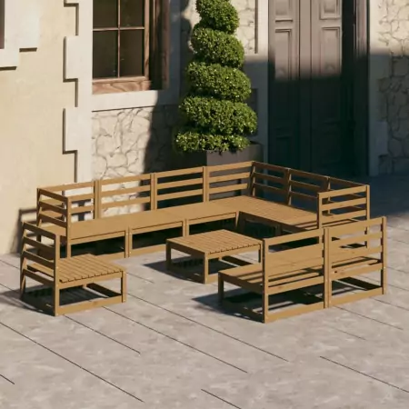 Set Divani da Giardino 10 pz Marrone Miele in Massello di Pino