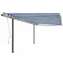 Tenda da Sole Retrattile Manuale con Pali 4,5x3 m Blu e Bianca