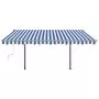 Tenda da Sole Retrattile Manuale con Pali 4,5x3 m Blu e Bianca