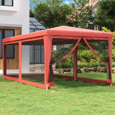 Tenda per Feste con 6 Pareti Laterali in Rete Rosso 3x6 m HDPE