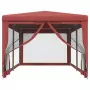 Tenda per Feste con 6 Pareti Laterali in Rete Rosso 3x6 m HDPE