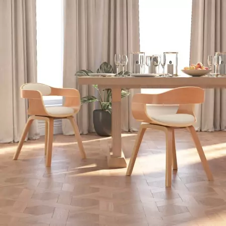 Sedie da Pranzo 2 pz Crema in Legno Curvato e Similpelle