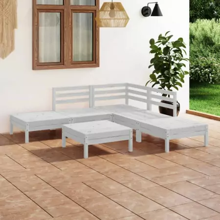 Set Divani da Giardino 6 pz in Legno Massello di Pino Bianco