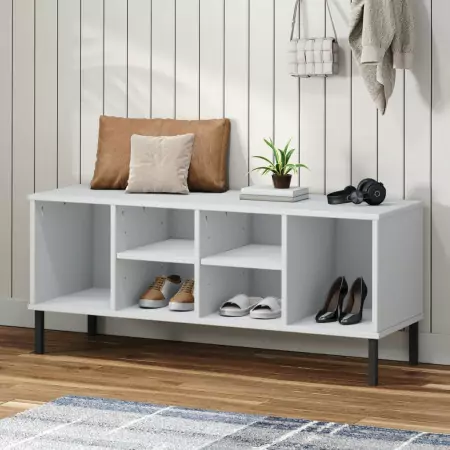 Scarpiera Gambe Metallo Bianco 106x35x45cm Legno Massello OSLO