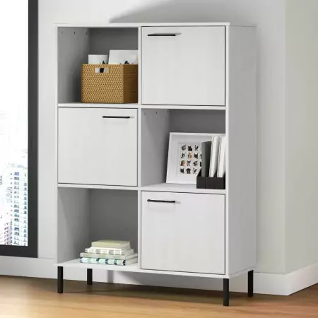 Libreria Gambe Metallo Bianco 90x35x128,5cm Legno Massello OSLO